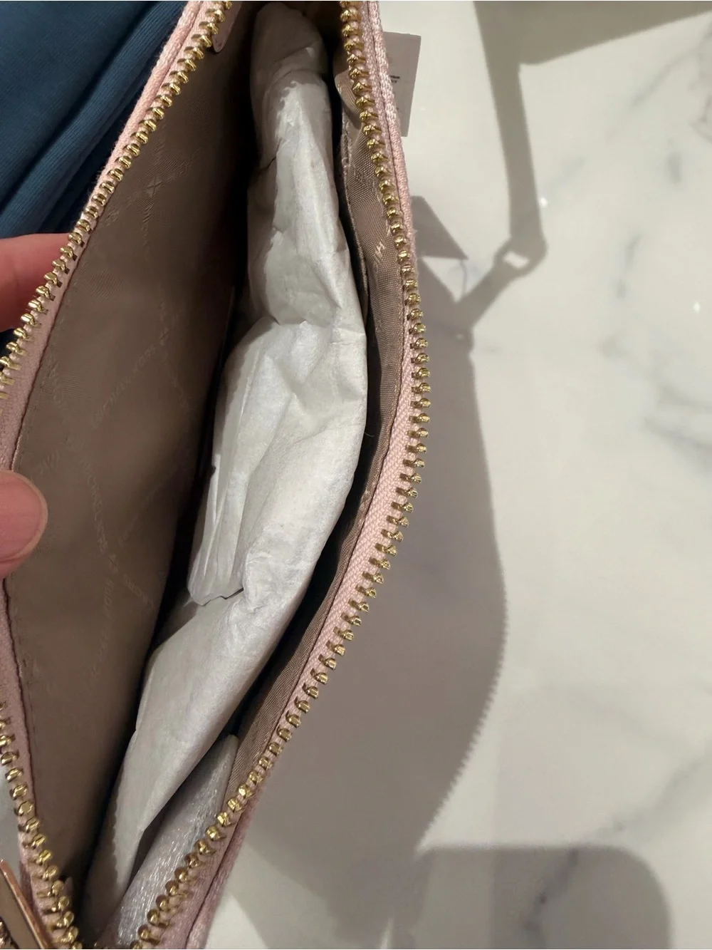 Michael Kors Signature Wristlet Clutch signature logo pink / brown/green